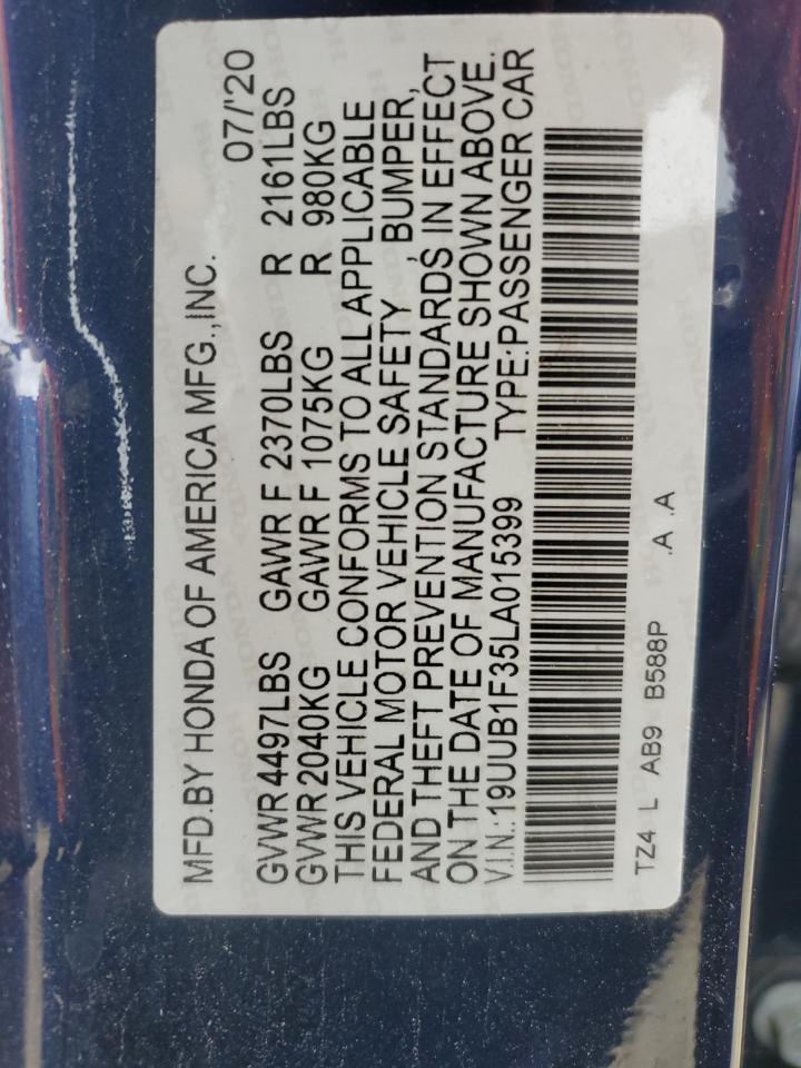 2020 Acura Tlx VIN: 19UUB1F35LA015399 Lot: 62700264