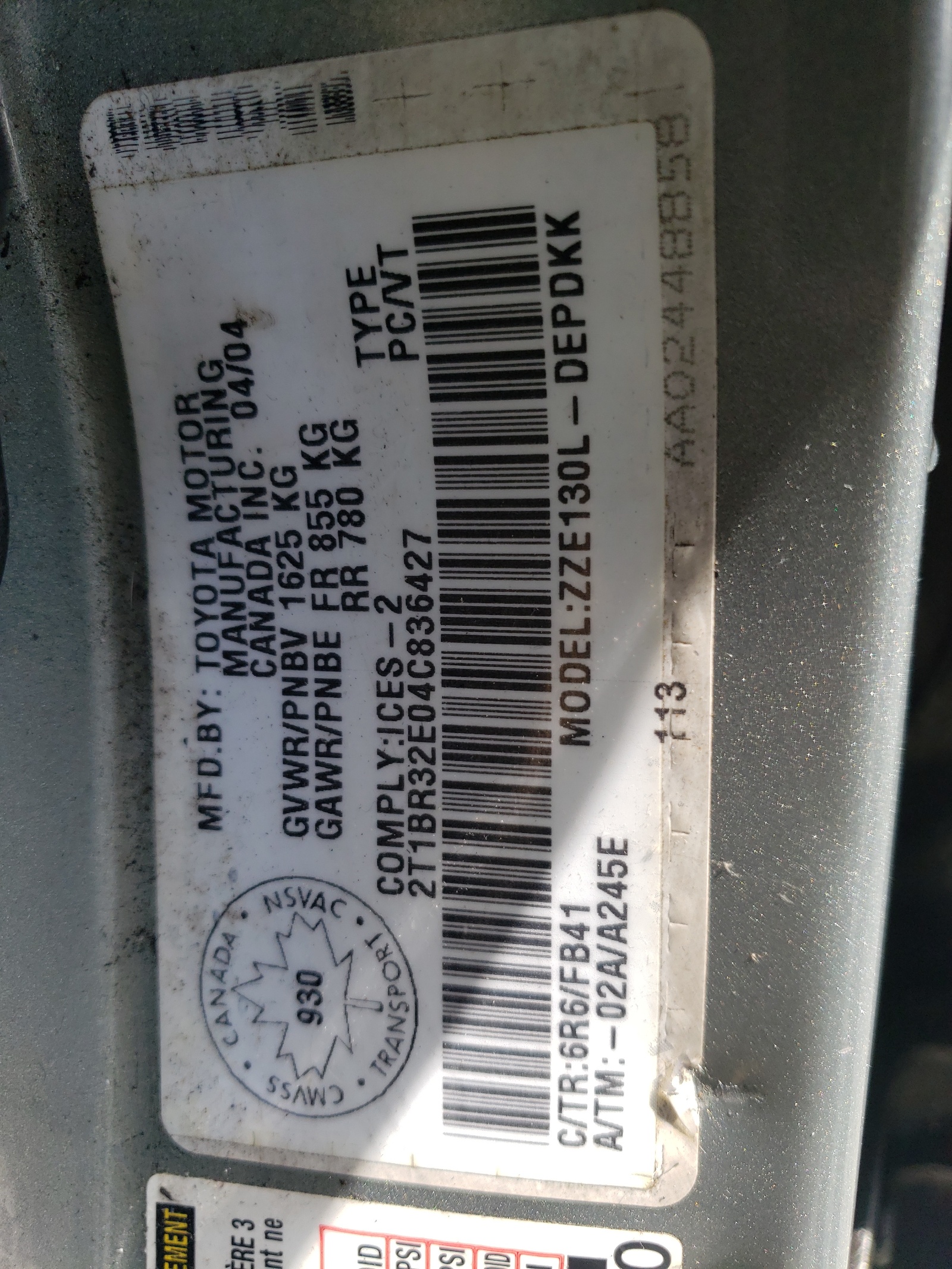 2T1BR32E04C836427 2004 Toyota Corolla Ce