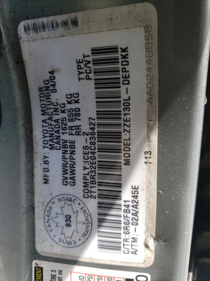 2004 Toyota Corolla Ce VIN: 2T1BR32E04C836427 Lot: 64575054