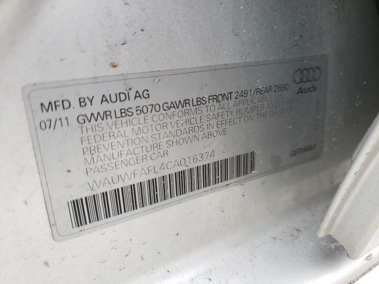 WAUWFAFL4CA016374 2012 Audi A4 Premium Plus