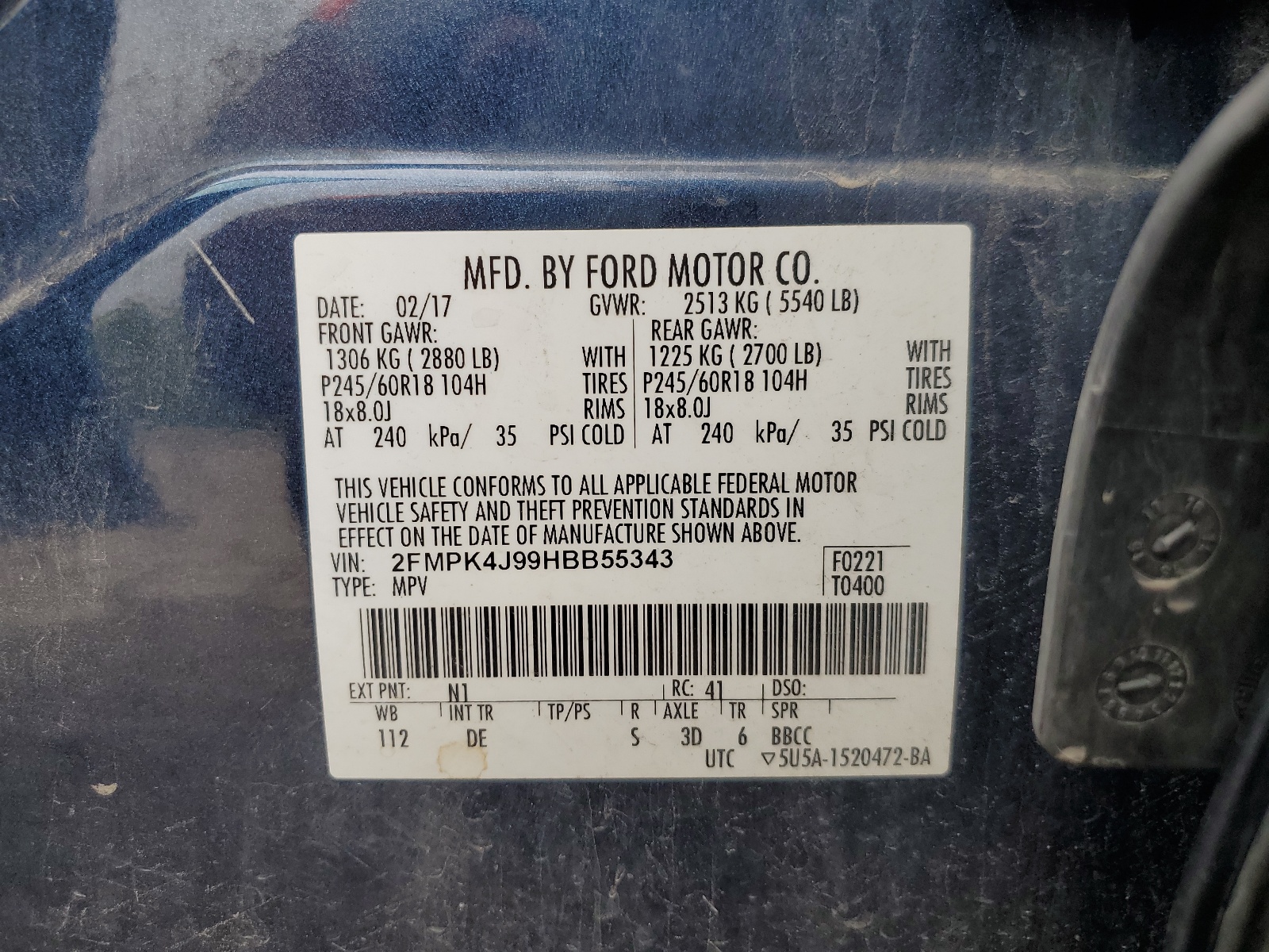 2FMPK4J99HBB55343 2017 Ford Edge Sel