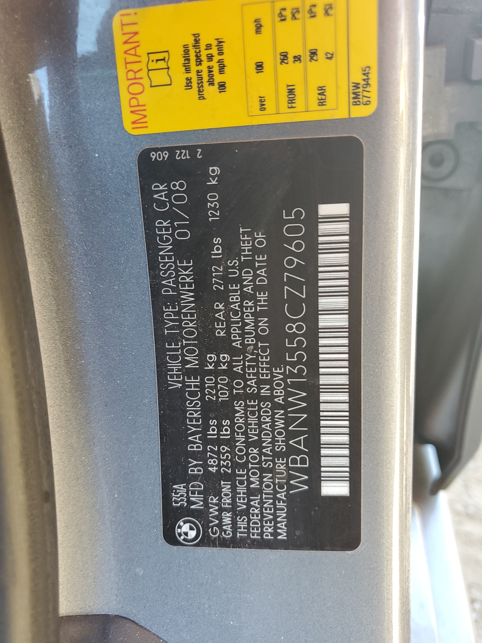 WBANW13558CZ79605 2008 BMW 535 I