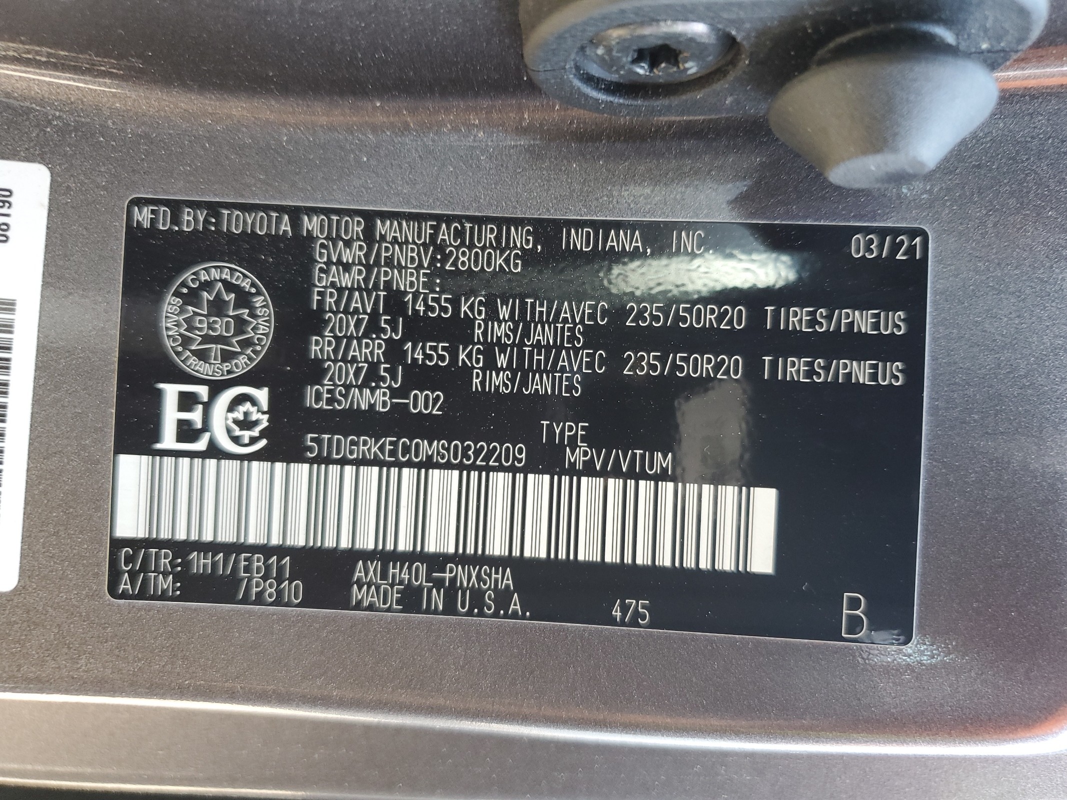 5TDGRKEC0MS032209 2021 Toyota Sienna Le