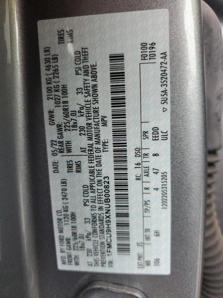 2022 Ford Escape Sel VIN: 1FMCU9H9XNUB00823 Lot: 64401614