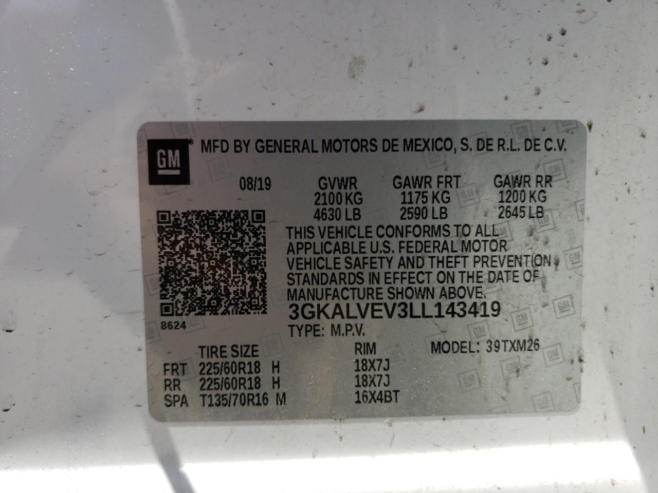 2020 GMC Terrain Slt VIN: 3GKALVEV3LL143419 Lot: 61963274