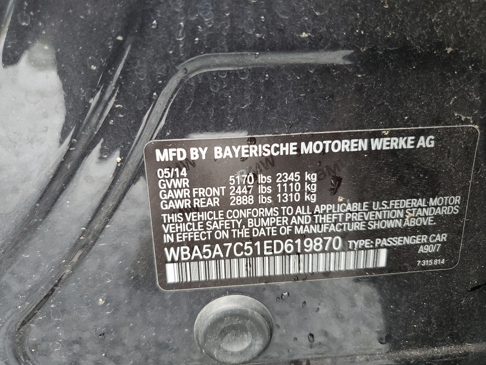 WBA5A7C51ED619870 2014 BMW 528 Xi