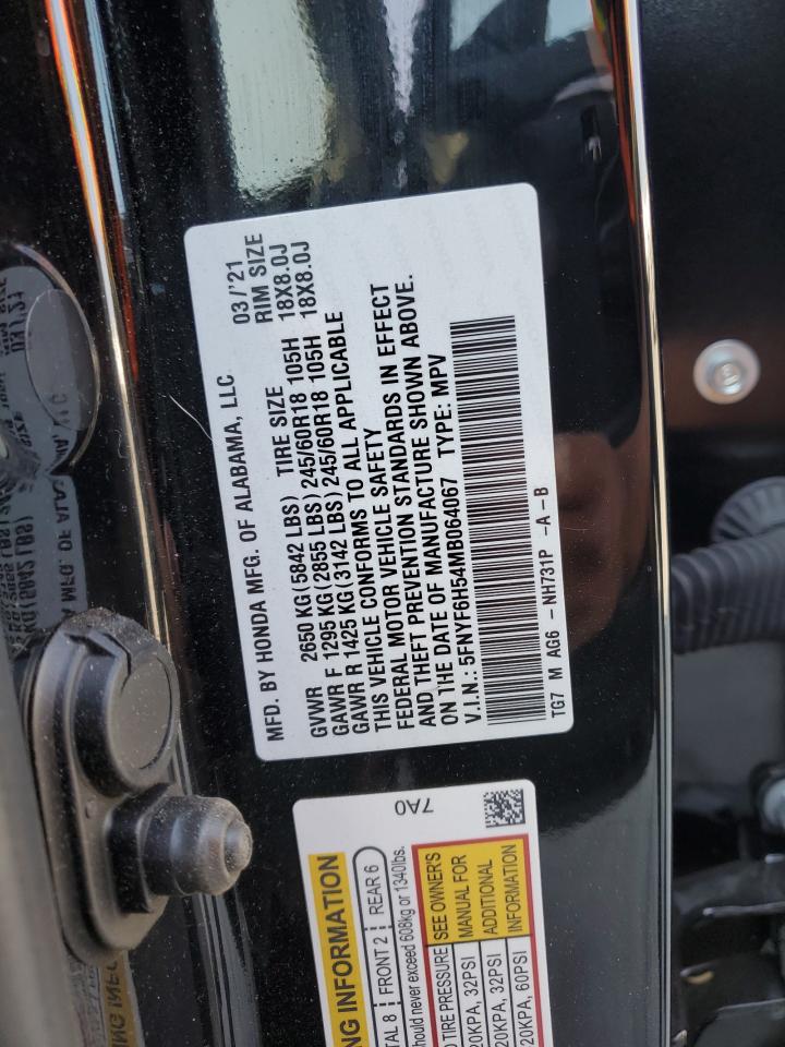 2021 Honda Pilot Exl VIN: 5FNYF6H54MB064067 Lot: 64429314