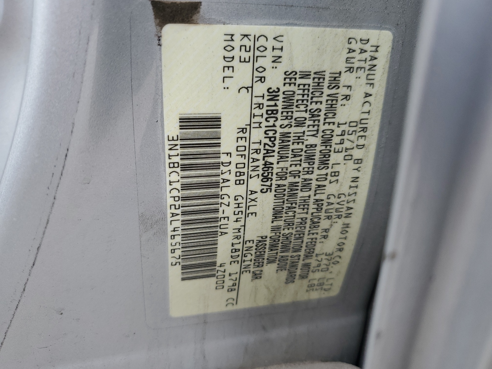 3N1BC1CP2AL465675 2010 Nissan Versa S