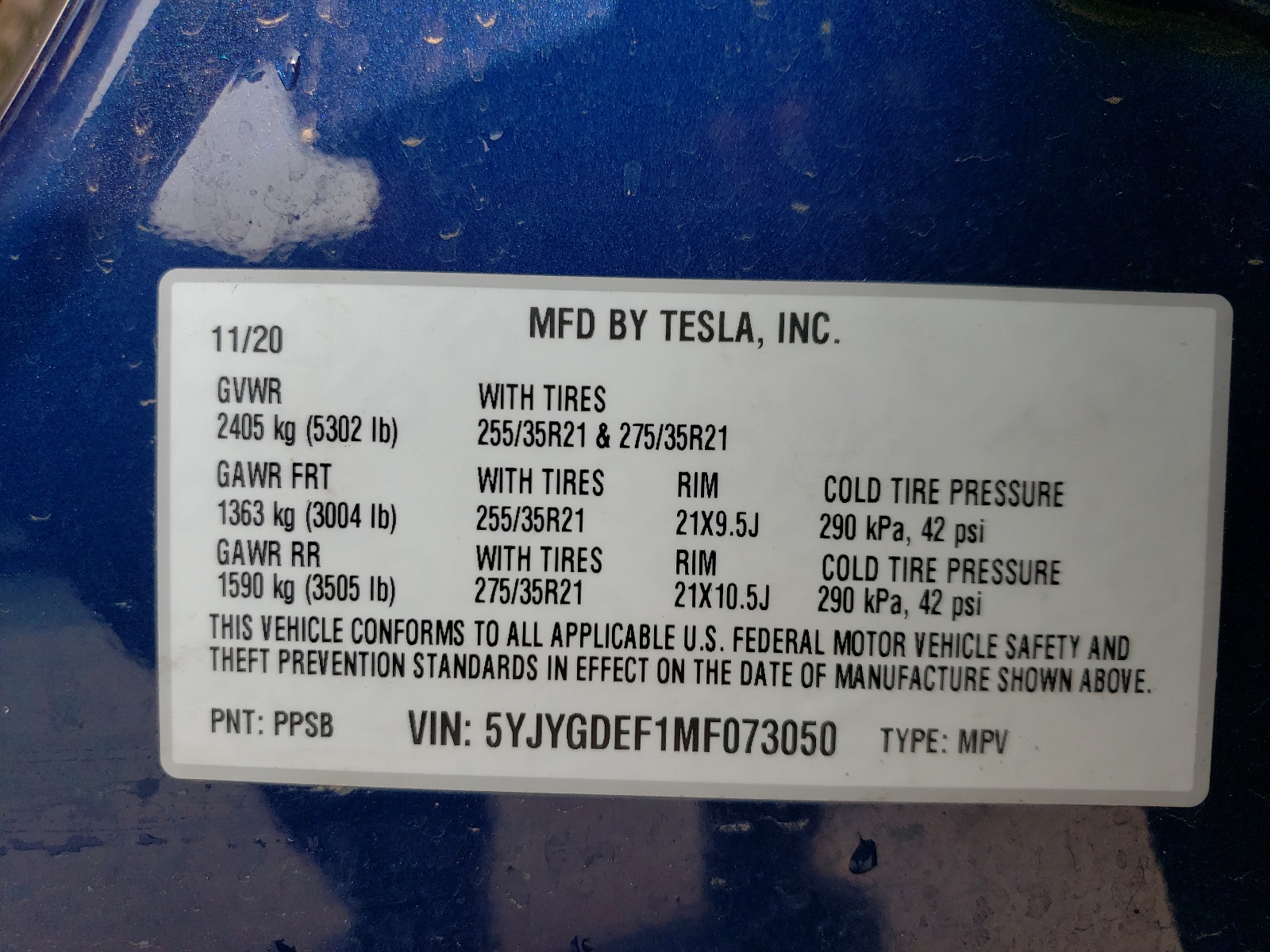 5YJYGDEF1MF073050 2021 Tesla Model Y