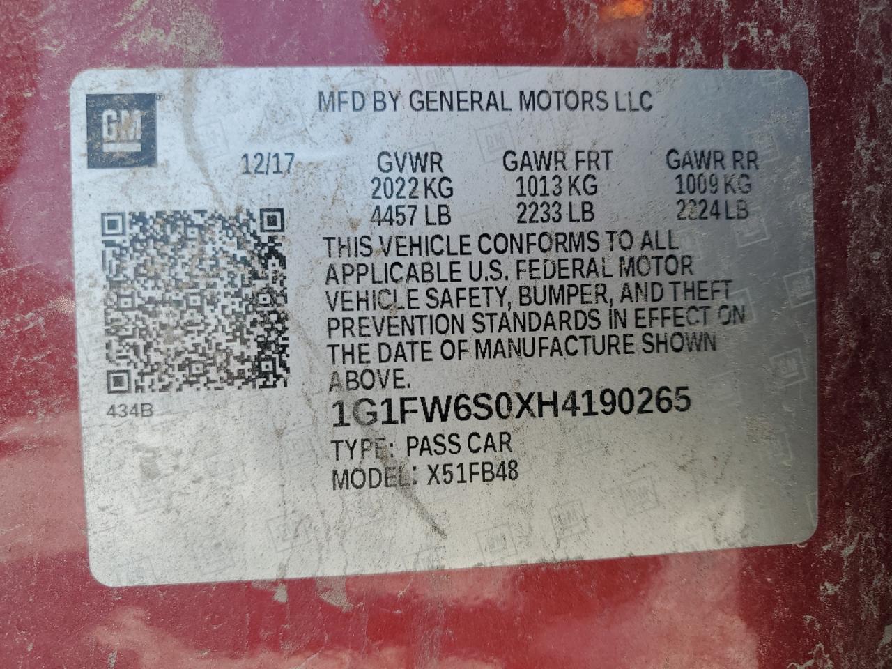 2017 Chevrolet Bolt Ev Lt VIN: 1G1FW6S0XH4190265 Lot: 63294584