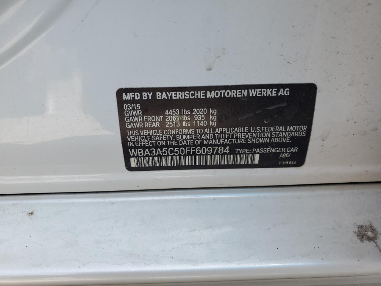 2015 BMW 328 I VIN: WBA3A5C50FF609784 Lot: 61629764