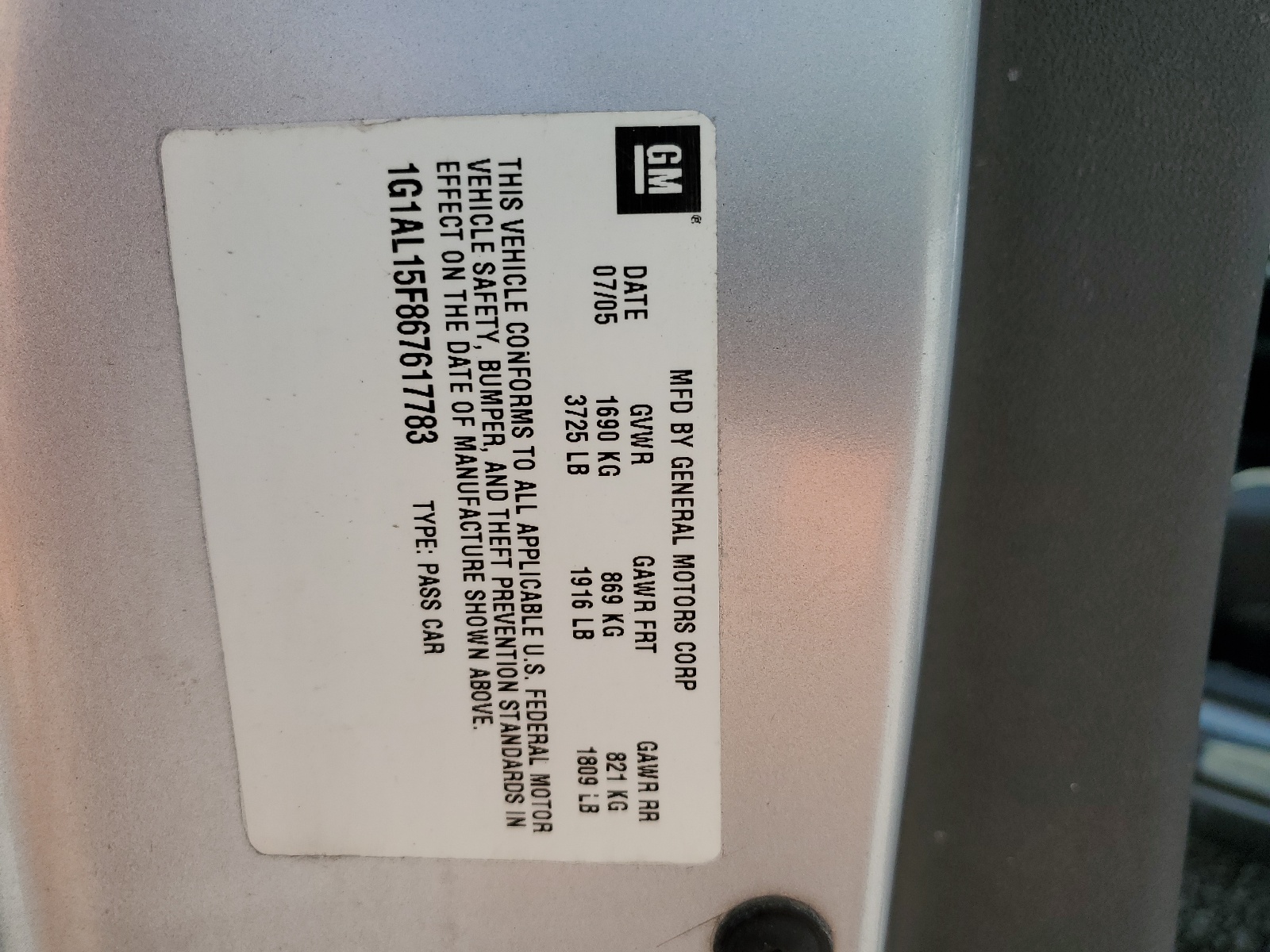 1G1AL15F867617783 2006 Chevrolet Cobalt Lt