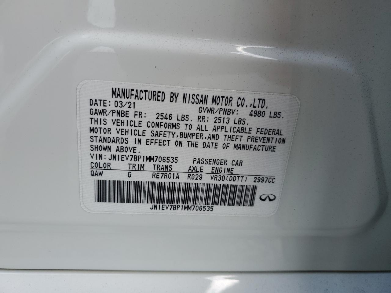 2021 Infiniti Q50 Luxe VIN: JN1EV7BP1MM706535 Lot: 62700424