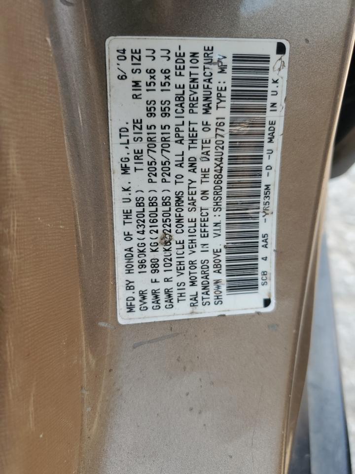 2004 Honda Cr-V Lx VIN: SHSRD684X4U207761 Lot: 64112734