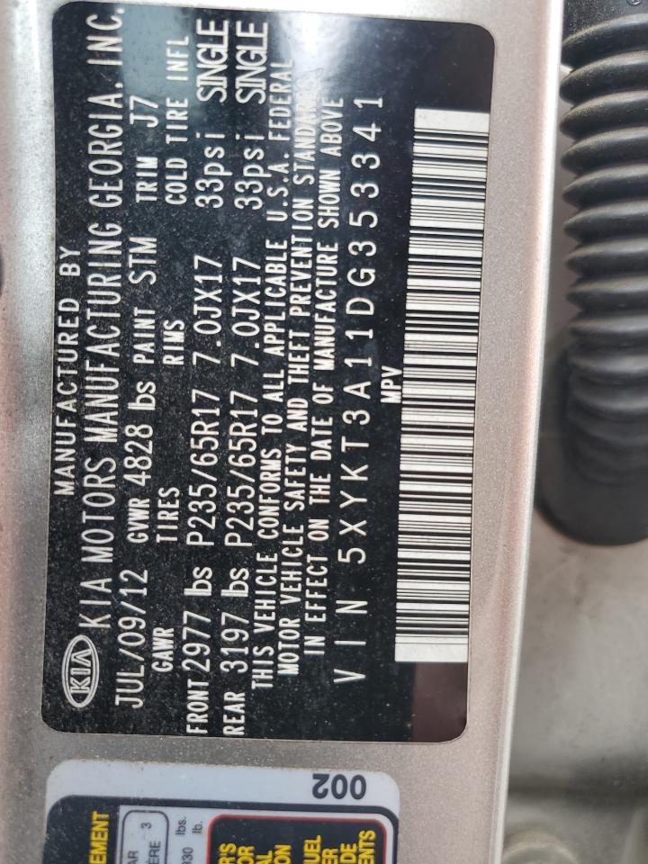 2013 Kia Sorento Lx VIN: 5XYKT3A11DG353341 Lot: 61862894