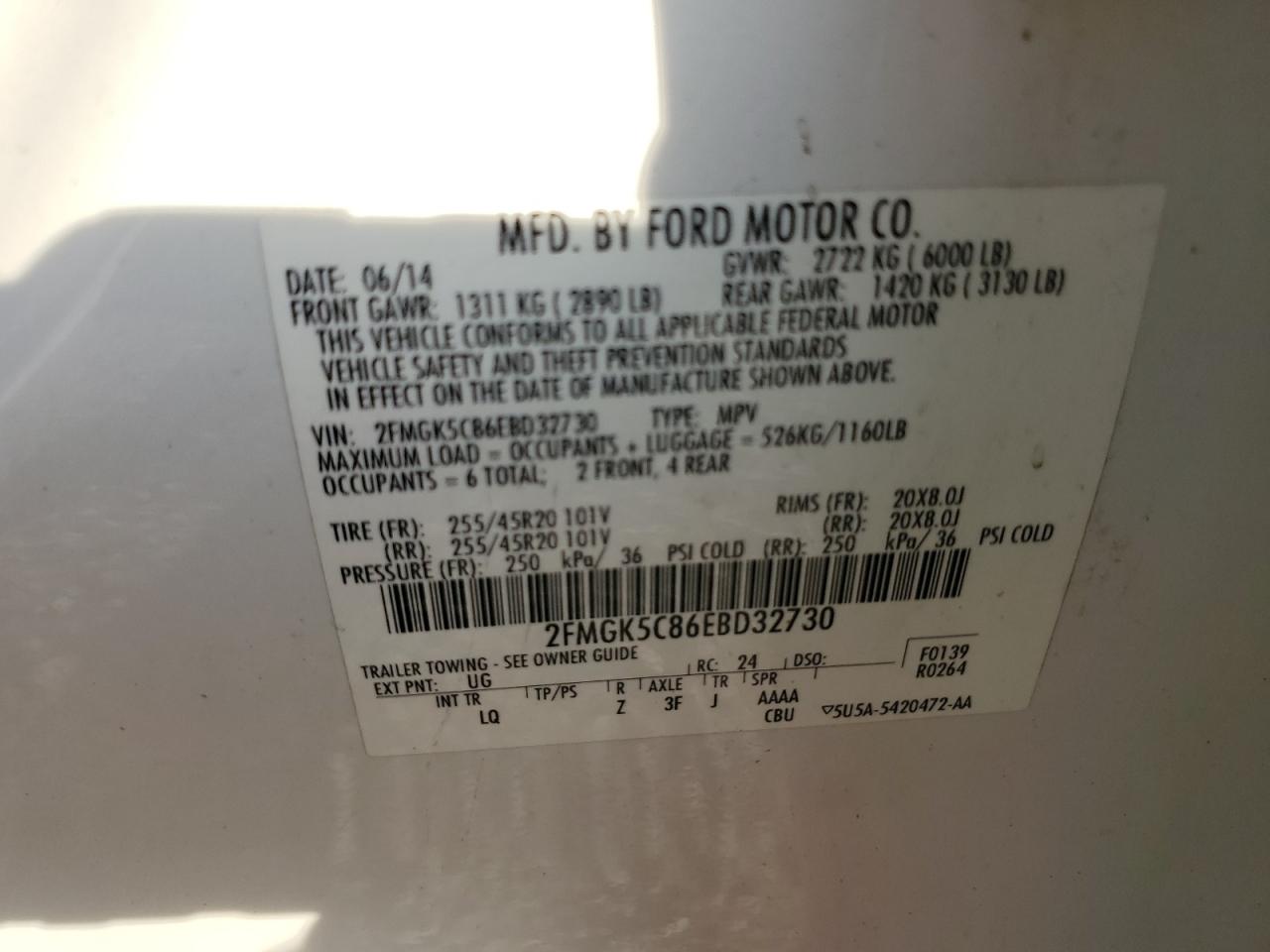 2FMGK5C86EBD32730 2014 Ford Flex Sel