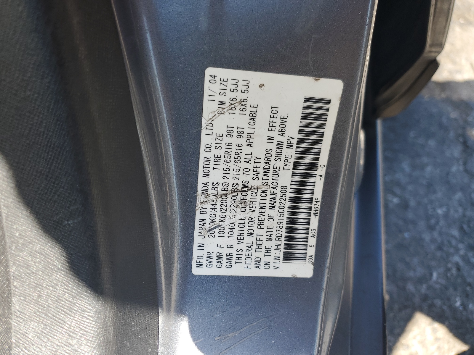 JHLRD78915C022508 2005 Honda Cr-V Se