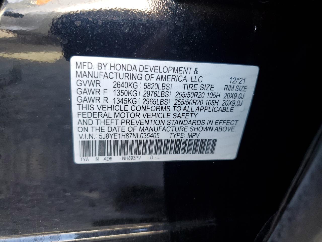 2022 Acura Mdx Advance VIN: 5J8YE1H87NL035405 Lot: 64867334