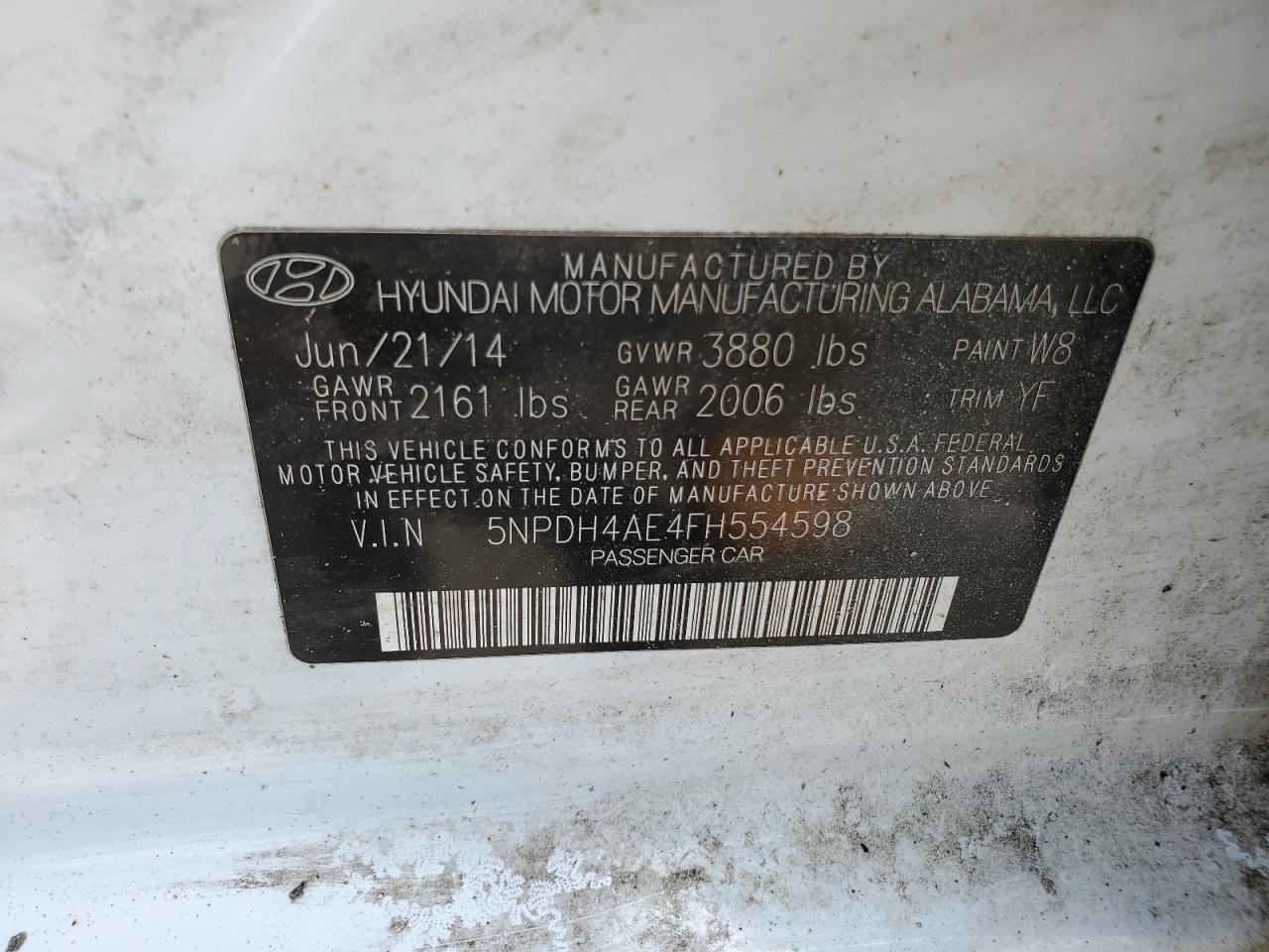 5NPDH4AE4FH554598 2015 HYUNDAI ELANTRA - Image 12