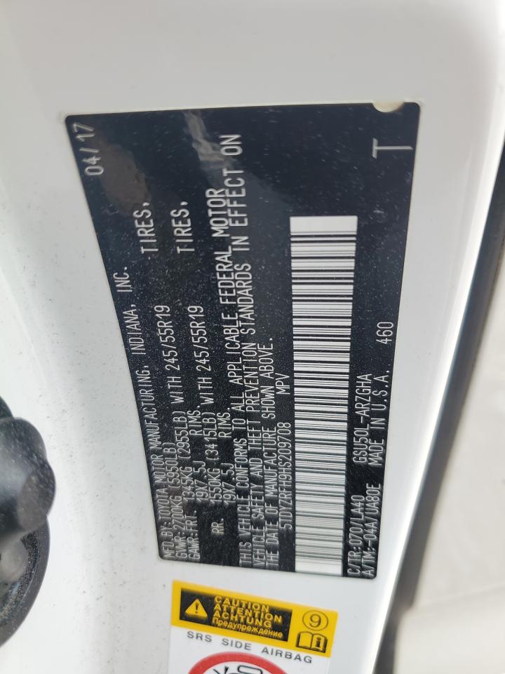 2017 Toyota Highlander Limited VIN: 5TDYZRFH9HS209708 Lot: 62039864