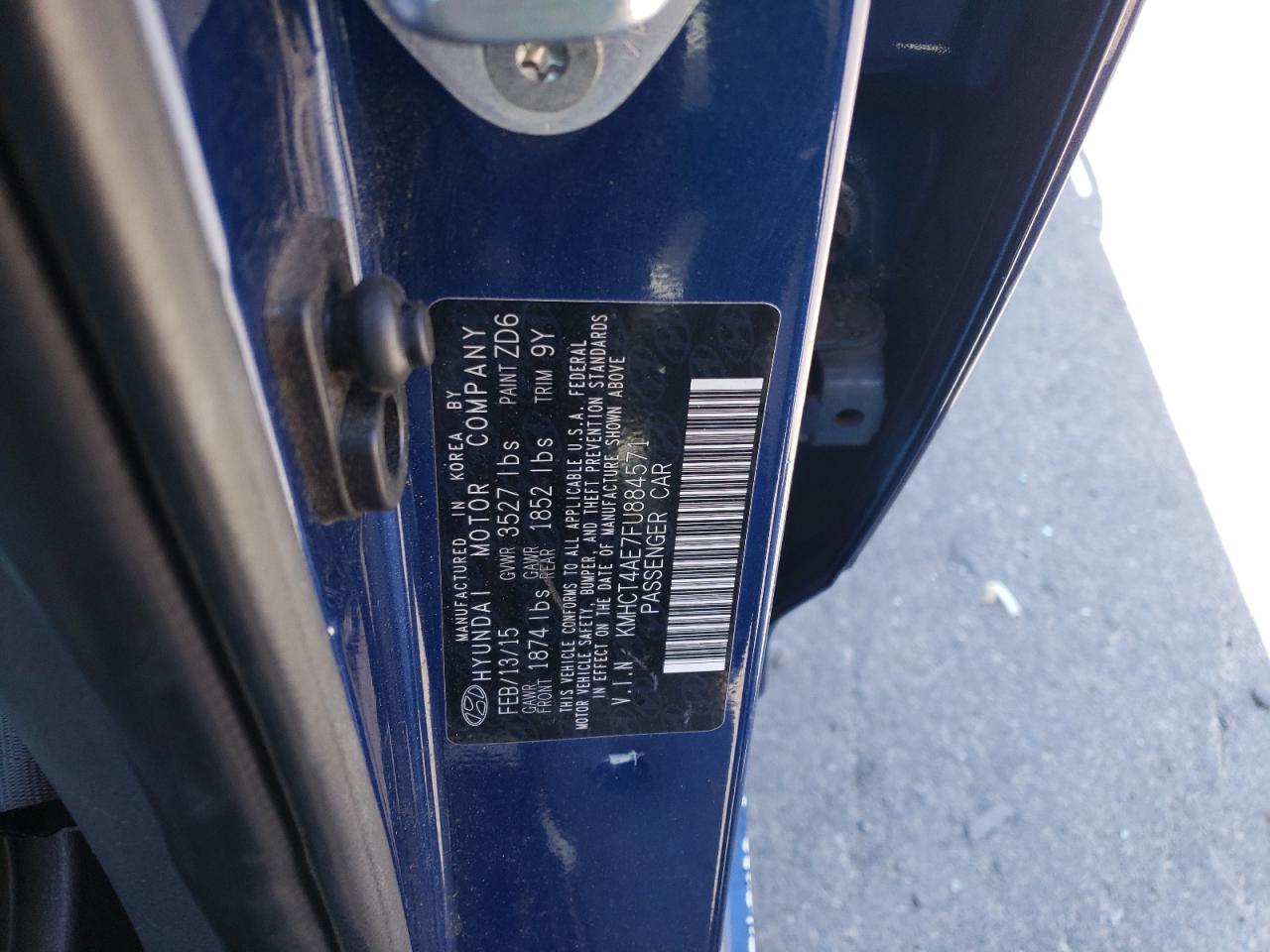 2015 Hyundai Accent Gls VIN: KMHCT4AE7FU884571 Lot: 63931664