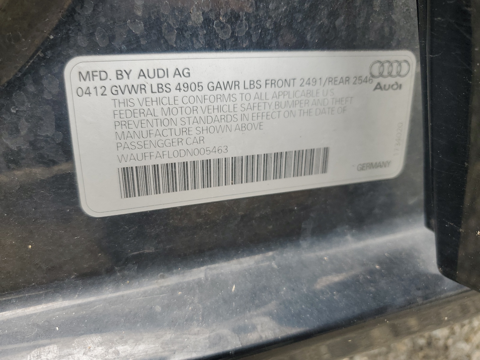 WAUFFAFL0DN005463 2013 Audi A4 Premium Plus