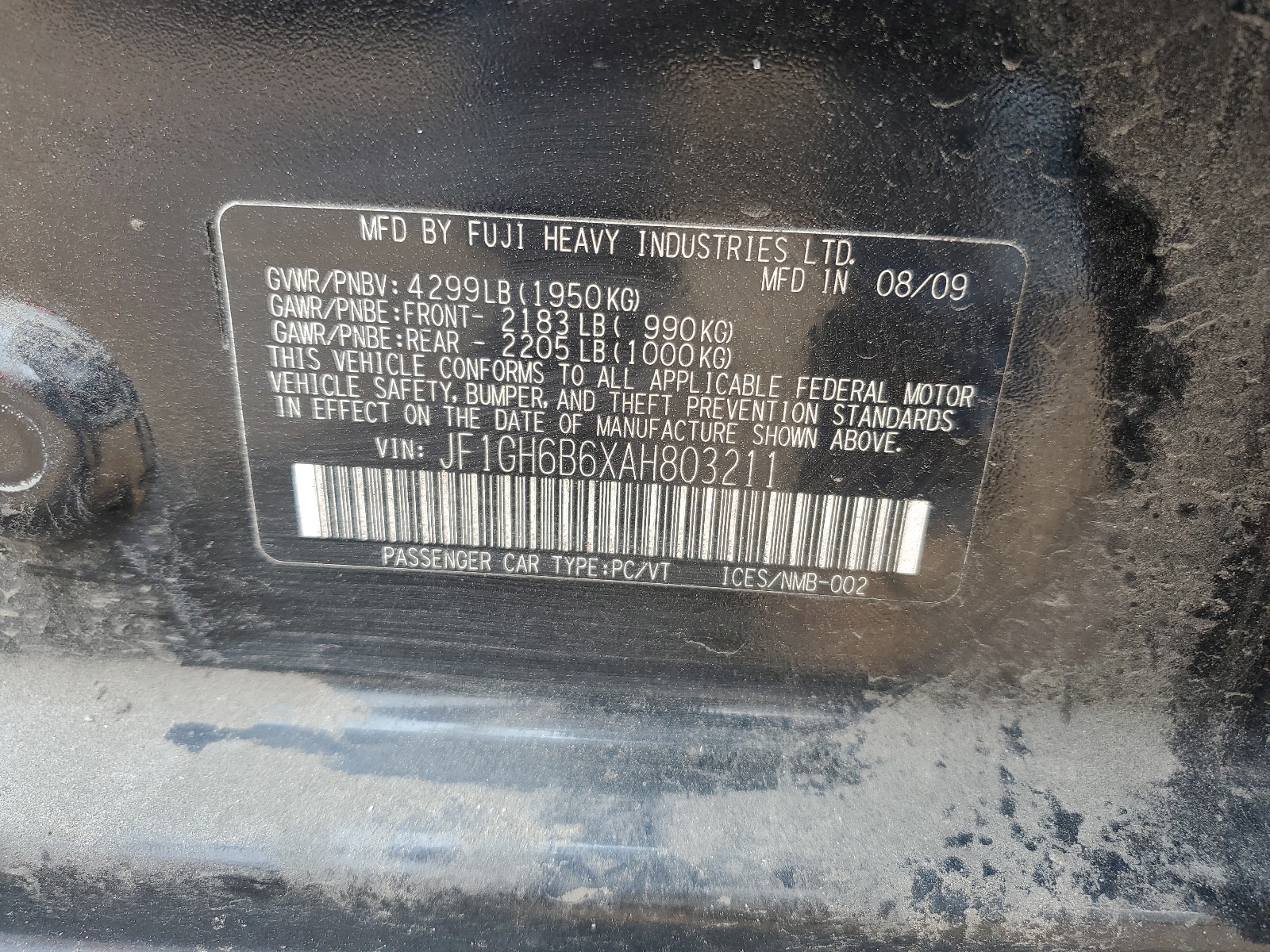 JF1GH6B6XAH803211 2010 Subaru Impreza 2.5I Premium