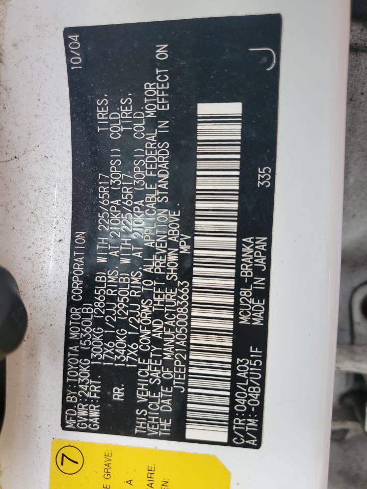 2005 Toyota Highlander Limited VIN: JTEEP21A050083663 Lot: 62127694