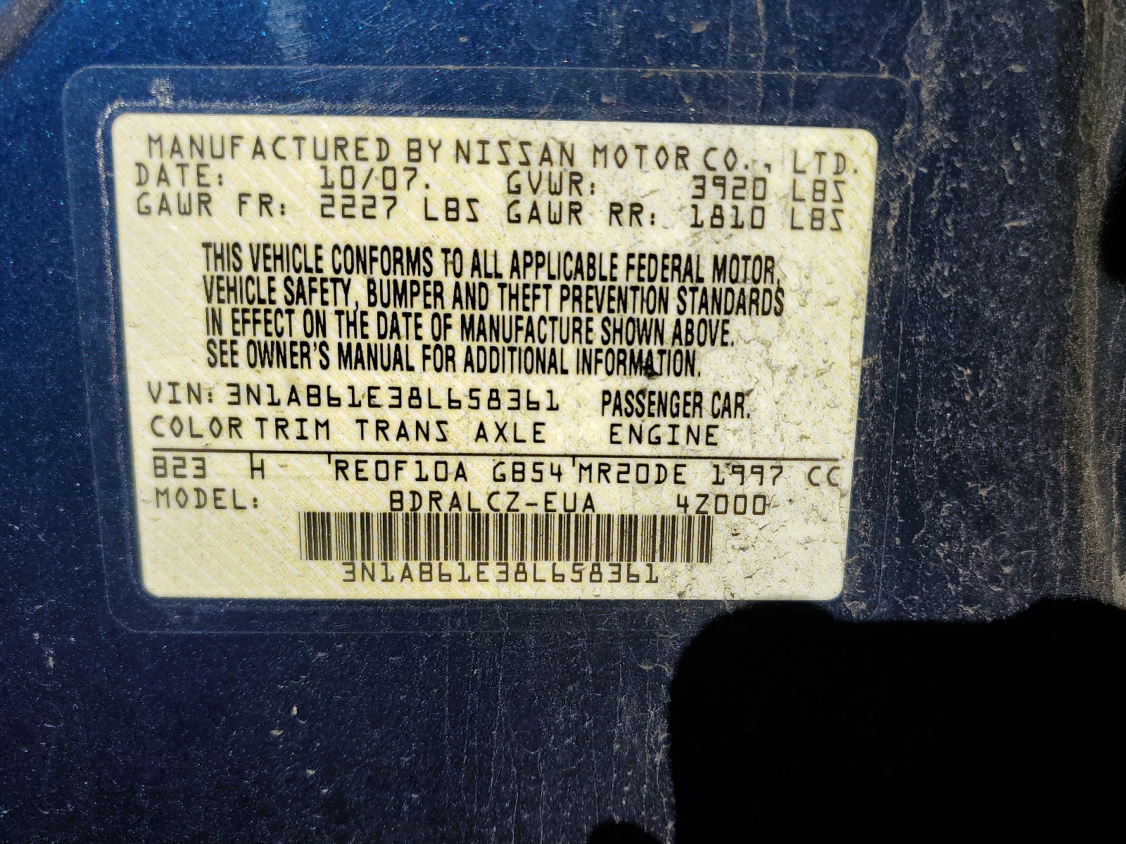 3N1AB61E38L658361 2008 Nissan Sentra 2.0