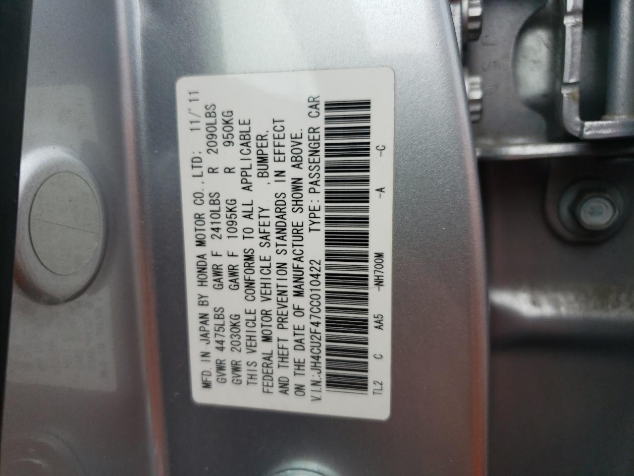 JH4CU2F47CC010422 2012 Acura Tsx