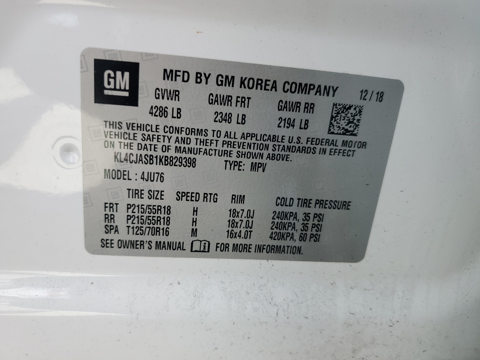 KL4CJASB1KB829398 2019 Buick Encore Preferred