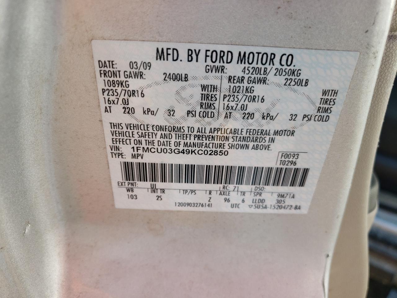 2009 Ford Escape Xlt VIN: 1FMCU03G49KC02850 Lot: 61573664