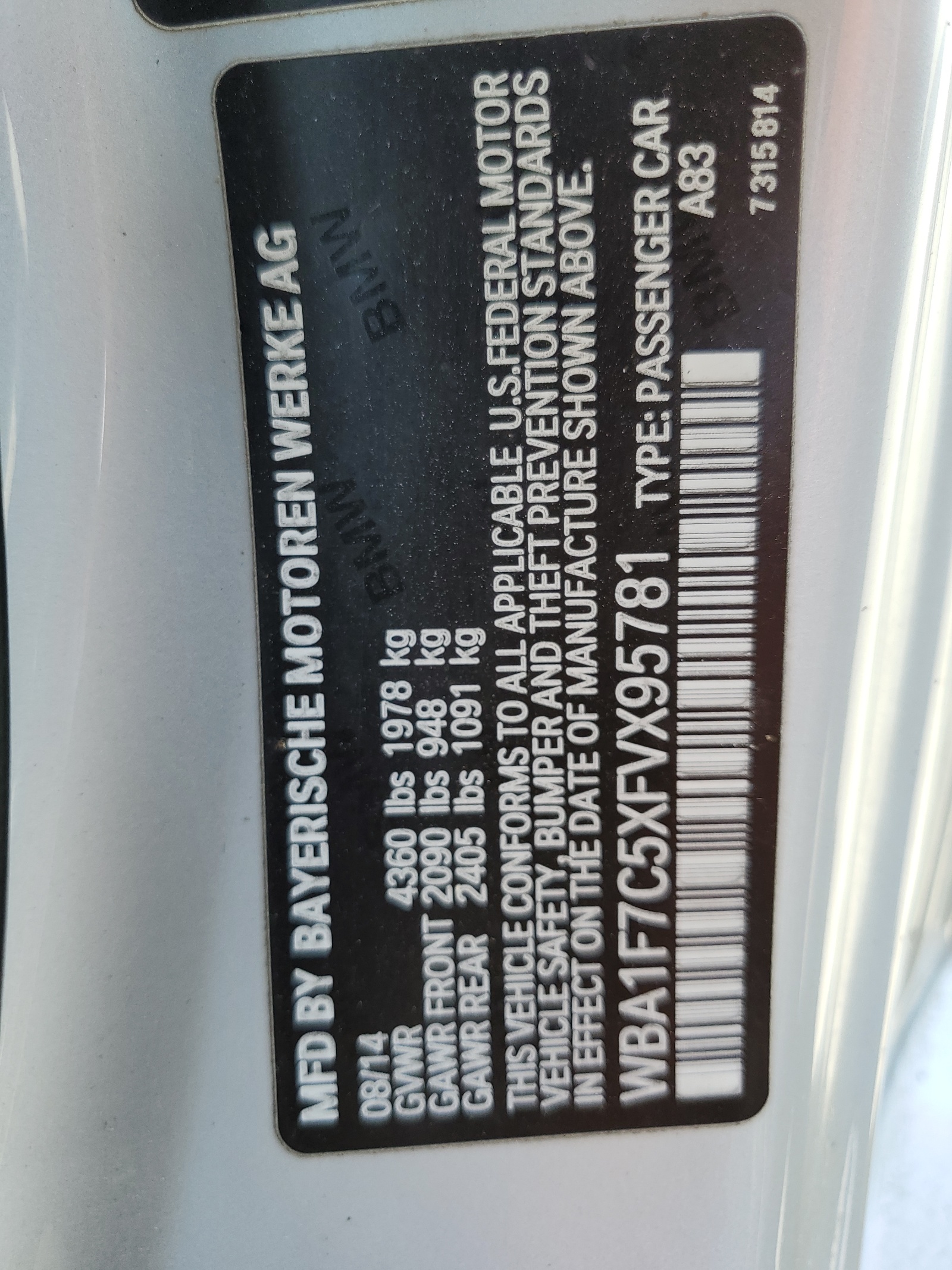 WBA1F7C5XFVX95781 2015 BMW 228 Xi