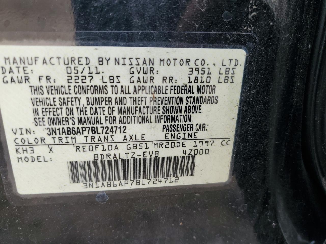 2011 Nissan Sentra 2.0 VIN: 3N1AB6AP7BL724712 Lot: 64047944