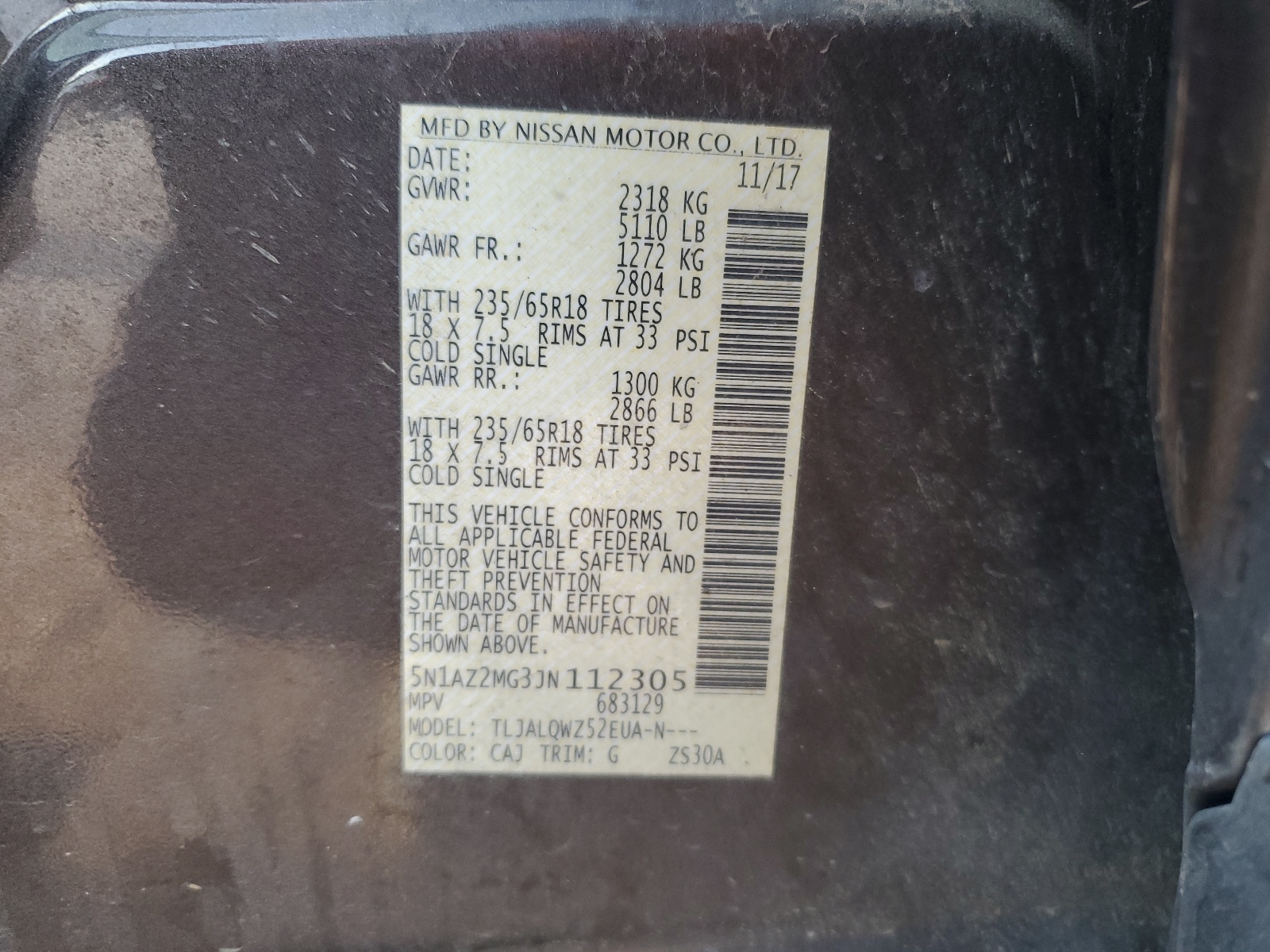 5N1AZ2MG3JN112305 2018 Nissan Murano S