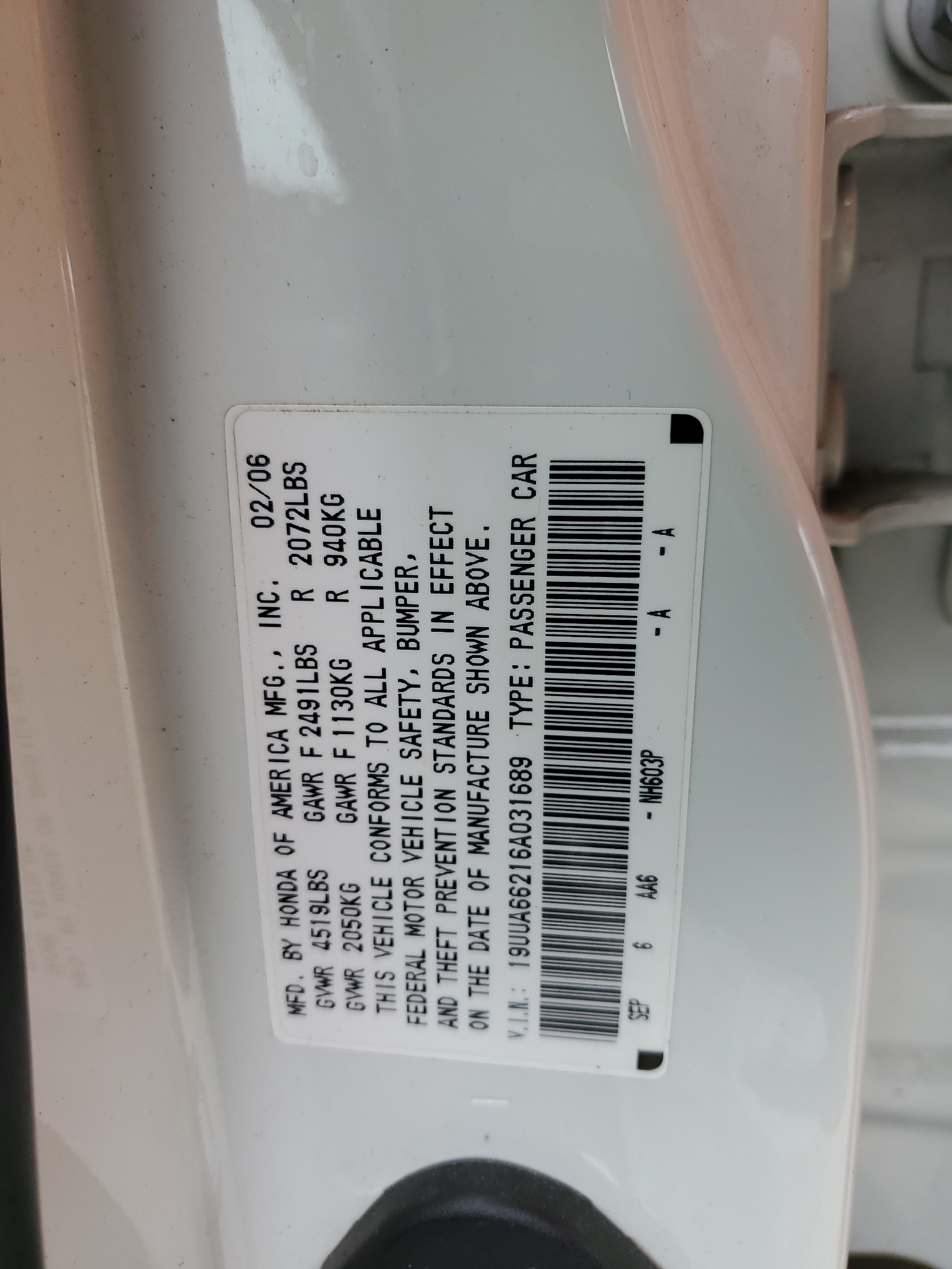 19UUA66216A031689 2006 Acura 3.2Tl