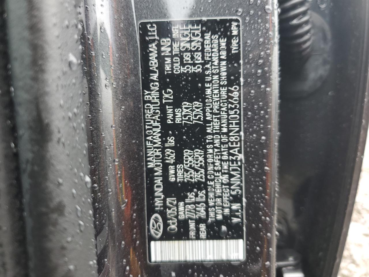 2022 Hyundai Tucson Limited VIN: 5NMJE3AE8NH053666 Lot: 64154004