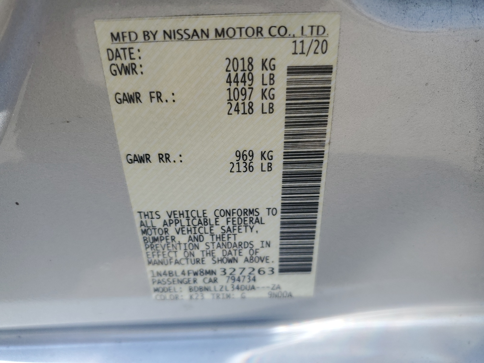 1N4BL4FW8MN327263 2021 Nissan Altima Platinum