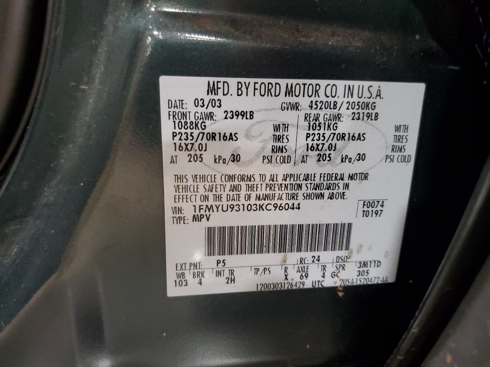 1FMYU93103KC96044 2003 Ford Escape Xlt