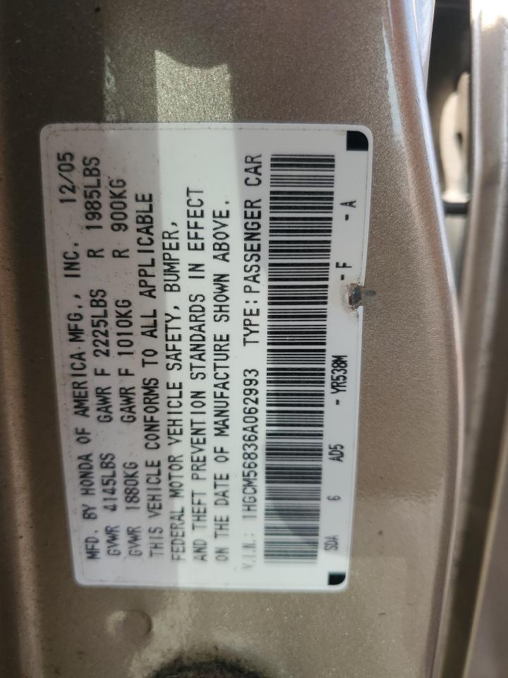 2006 Honda Accord Ex VIN: 1HGCM56836A062993 Lot: 64305734