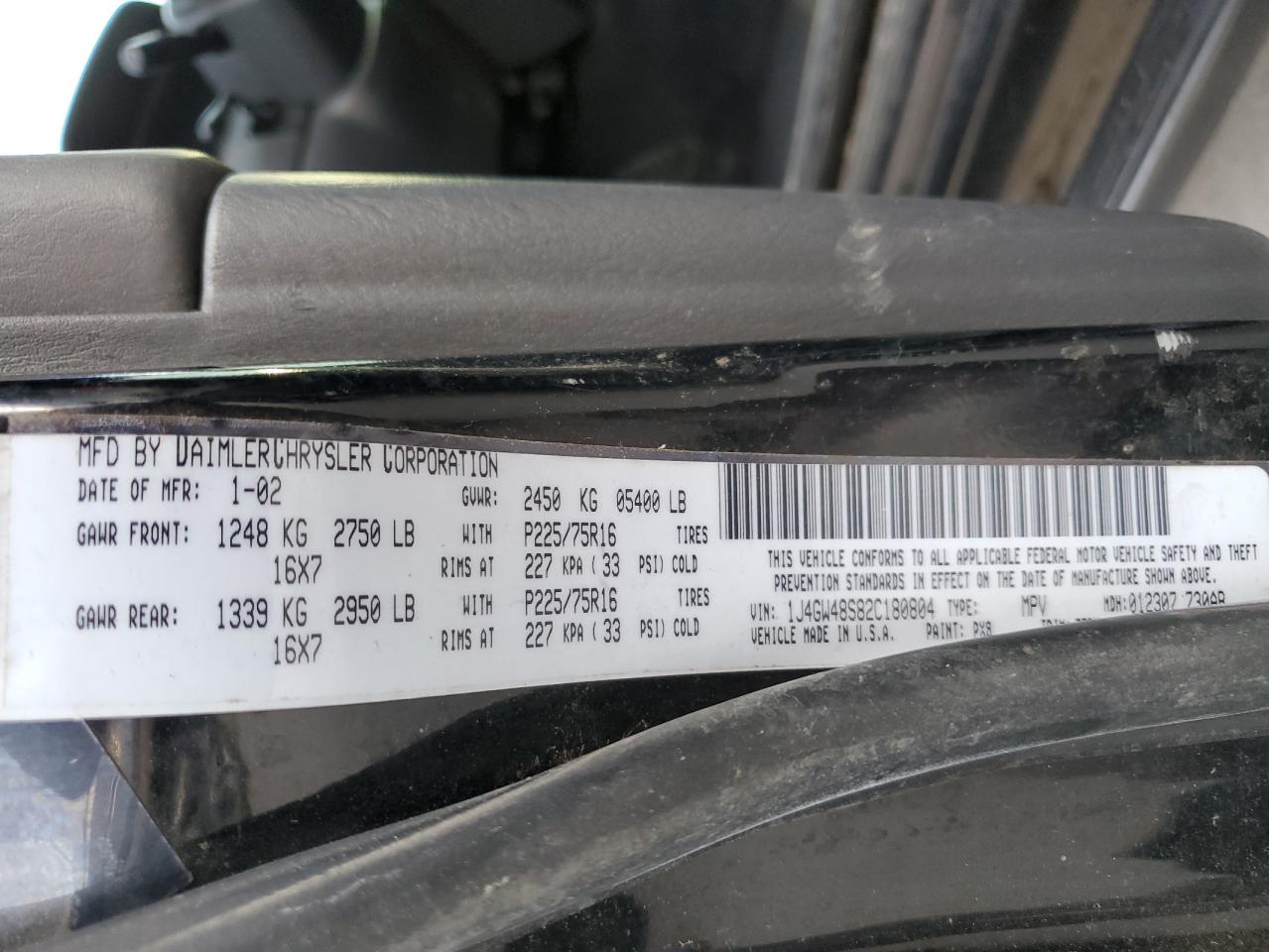 2002 Jeep Grand Cherokee Laredo VIN: 1J4GW48S82C180804 Lot: 62718414