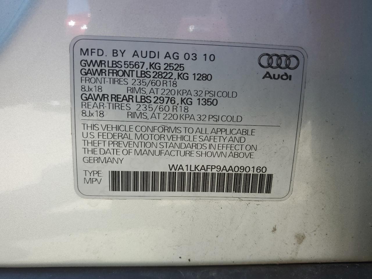 2010 Audi Q5 Premium Plus VIN: WA1LKAFP9AA090160 Lot: 58277844