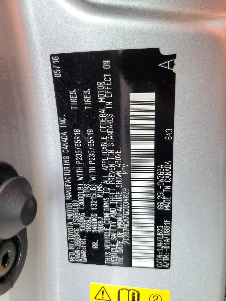 2016 Lexus Rx 350 Base VIN: 2T2BZMCA7GC034829 Lot: 64272174