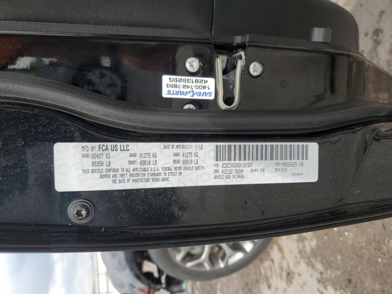 2016 Chrysler 300 S VIN: 2C3CCAGG0GH191507 Lot: 63030304