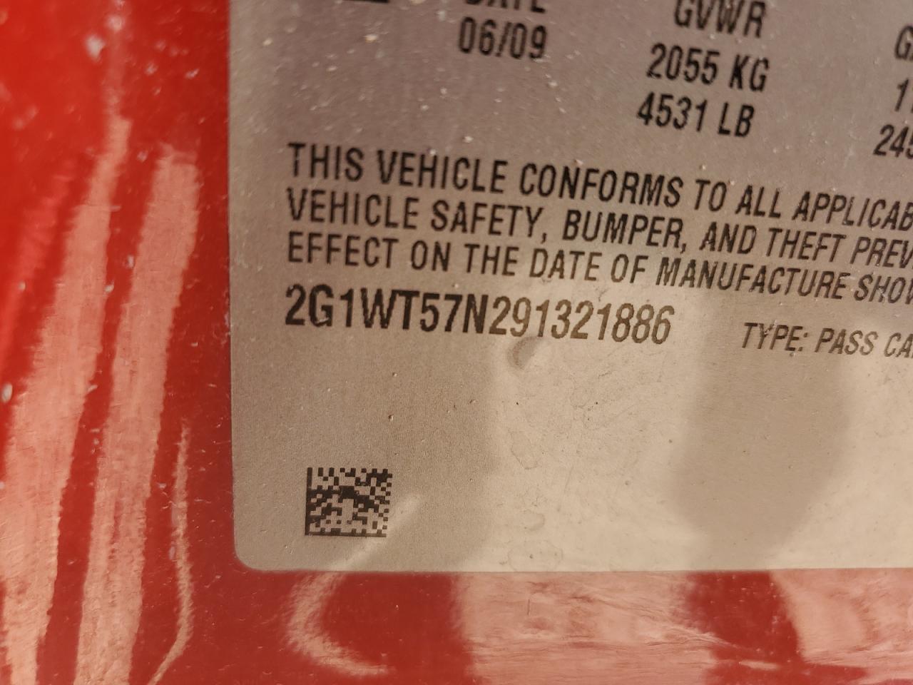 2009 Chevrolet Impala 1Lt VIN: 2G1WT57N291321886 Lot: 47430424