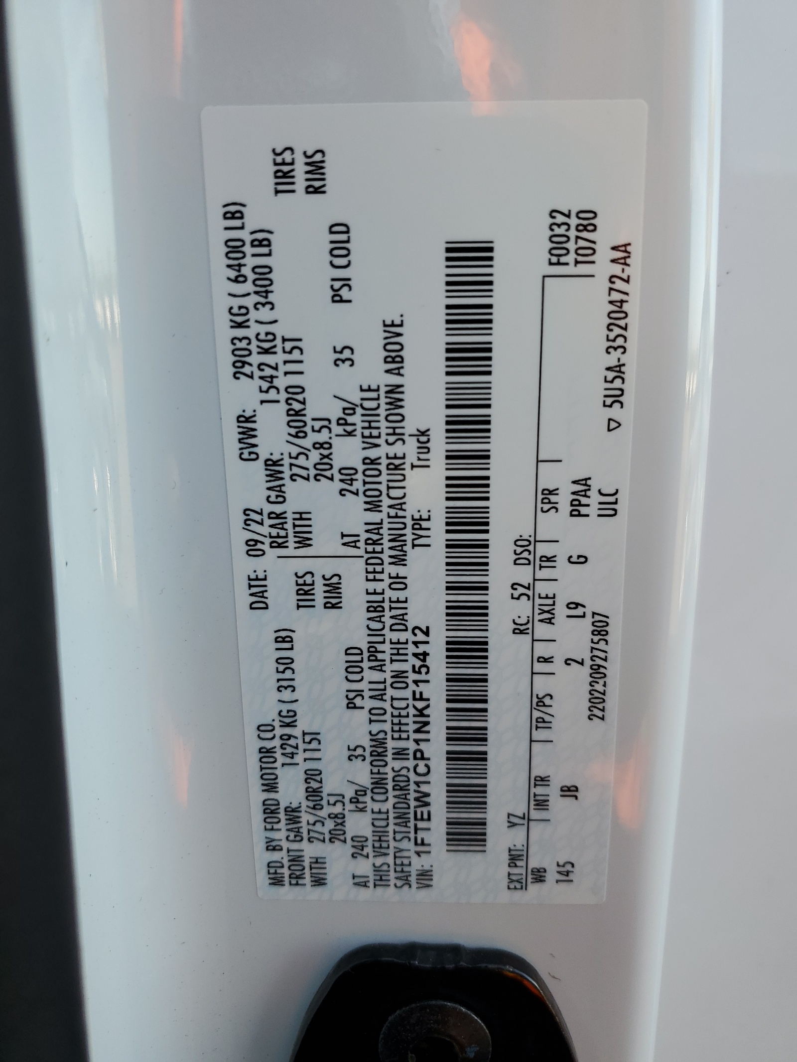 1FTEW1CP1NKF15412 2022 Ford F150 Supercrew