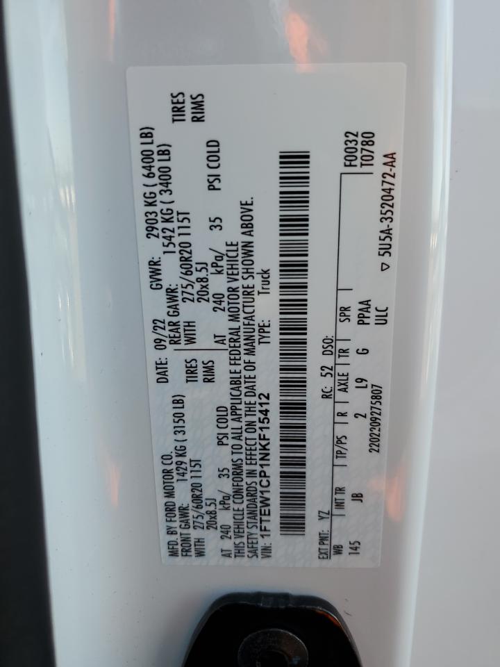 2022 Ford F150 Supercrew VIN: 1FTEW1CP1NKF15412 Lot: 61741894