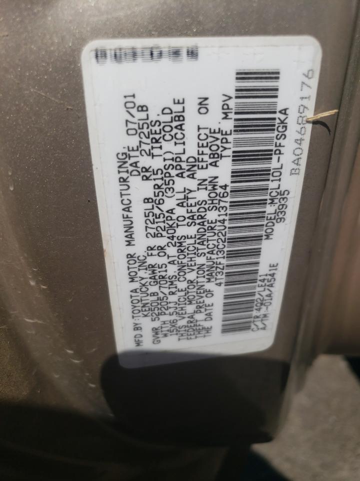 2002 Toyota Sienna Le VIN: 4T3ZF13C22U413764 Lot: 61826194