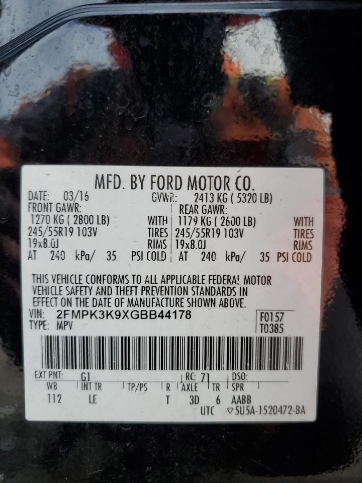 2016 Ford Edge Titanium VIN: 2FMPK3K9XGBB44178 Lot: 64414154