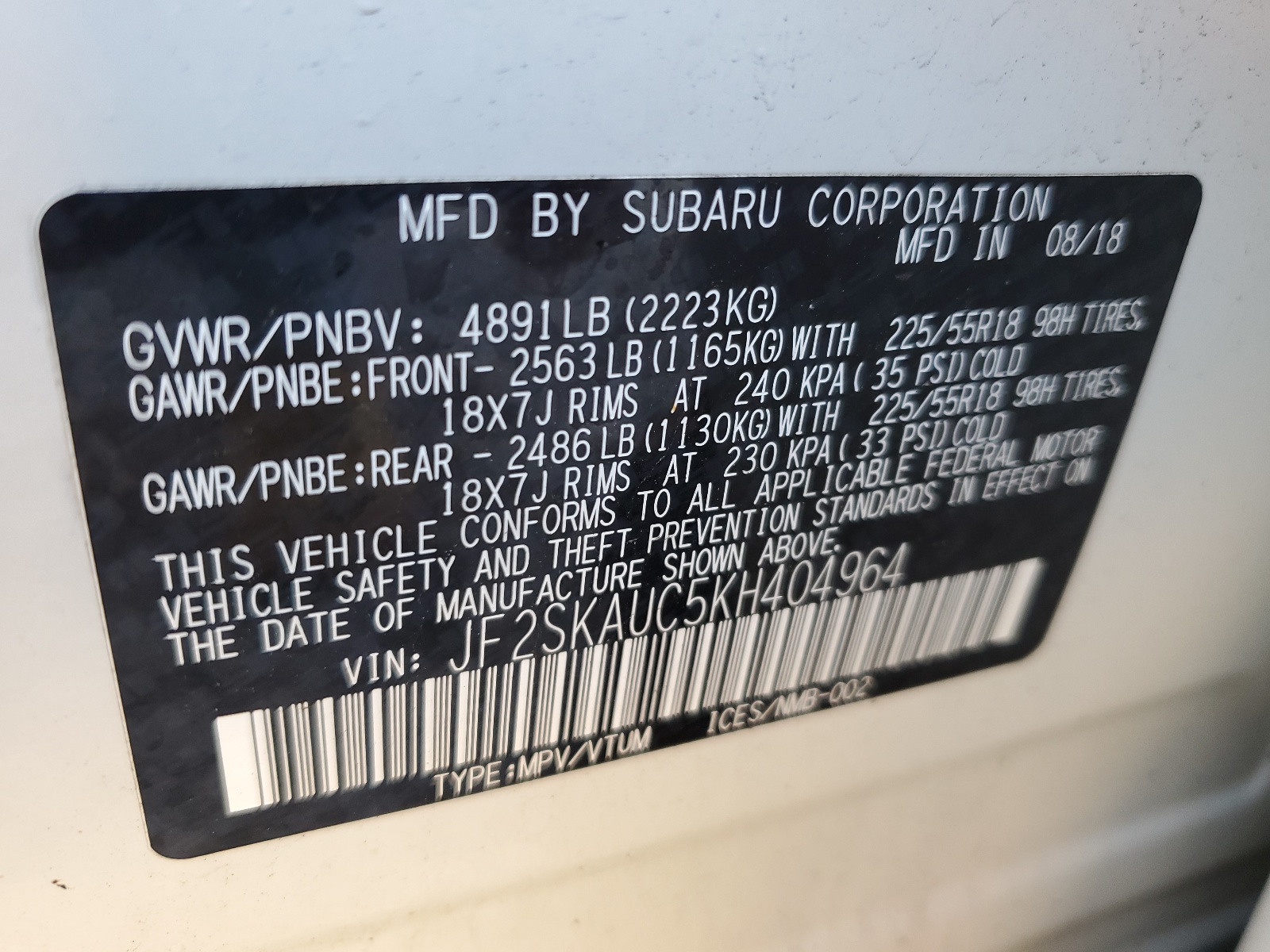 JF2SKAUC5KH404964 2019 Subaru Forester Limited